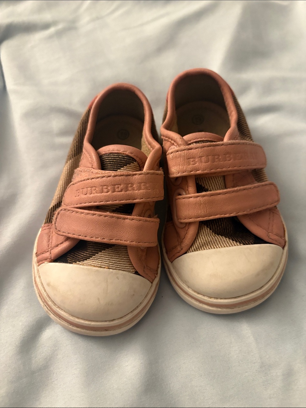 Burberry Pink and Tan Check Kids Velcro Sneakers